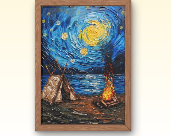 Van Gogh Starry Fire Art Rustic Camping Tent Home Decoration Unique Gift For Campers