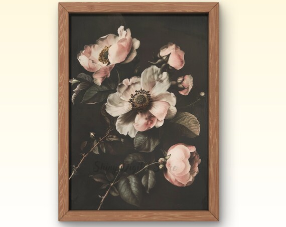 Dark Academia Prints Moody Vintage Flower Print Dark Floral Still Life Oil Painting Antique Art