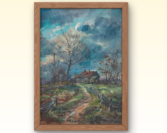 Vintage Landscape Oil Painting Farmhouse Decor Wall Art Antique Oil Painting