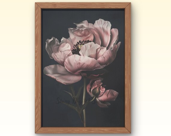 Dark Academia Art Print Moody Vintage Dark Flower Print Floral Pink Roses Still Life Oil Painting Art