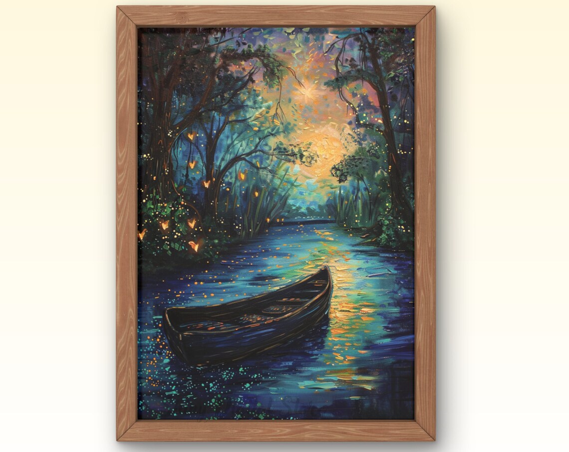 Impressionist River Boat, Van Gogh Style Art