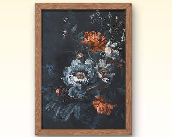 Dark Academia Prints Vintage Moody Wall Art Dark Flower Print Floral Botanical Floral Still Life Oil Painting Art