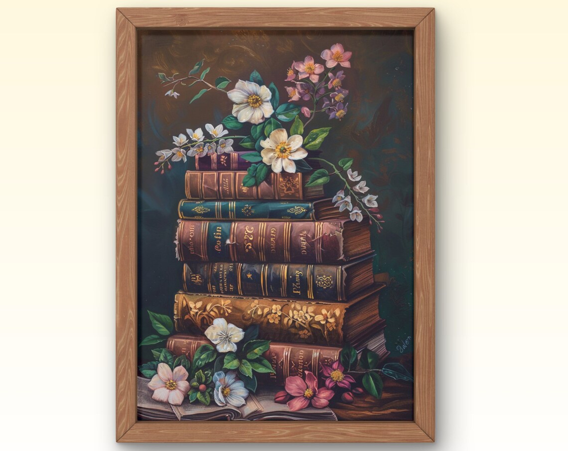 Book Stack Art, Rustic Spring Farmhouse Decor