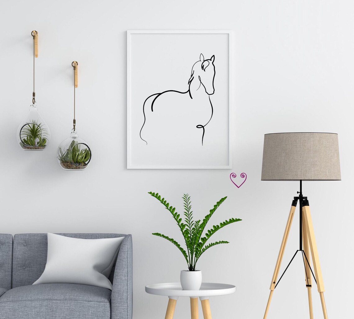 Horse One Line Drawing Minimalist Equestrian Farmhouse Standing Print