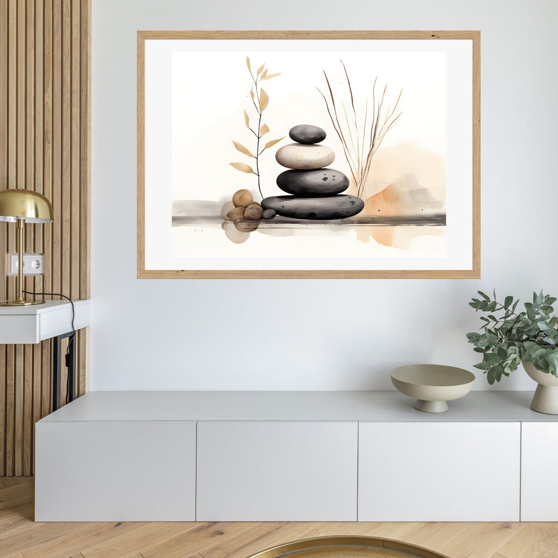 Stacked Zen Stones Cairn Minimalist Watercolor Meditation Wall Art - Image 3