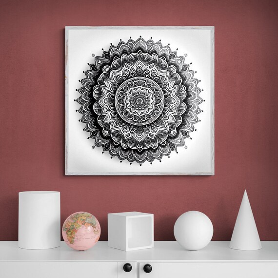 Black and White Intricate Mandala Line Art Drawing Design Poster