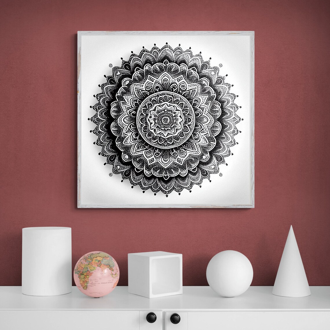 Black and White Intricate Mandala Line Art Drawing Design Poster