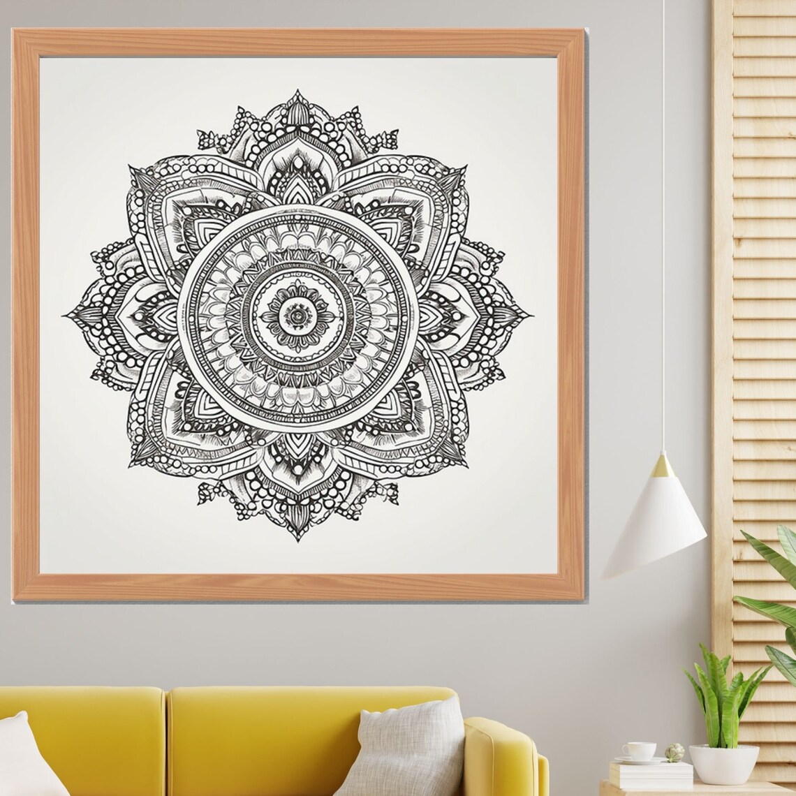 Intricate Black Ink Mandala on White Fine Line Detail Wall Art