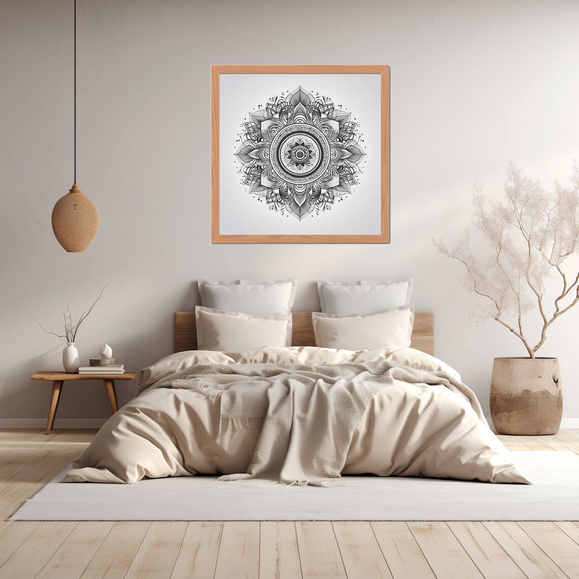 Black and White Intricate Mandala Line Art Meditation Poster