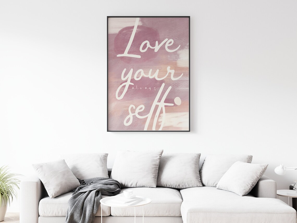 Love Your Always Self Pink Abstract Watercolor Affirmation Wall Art - Image 2