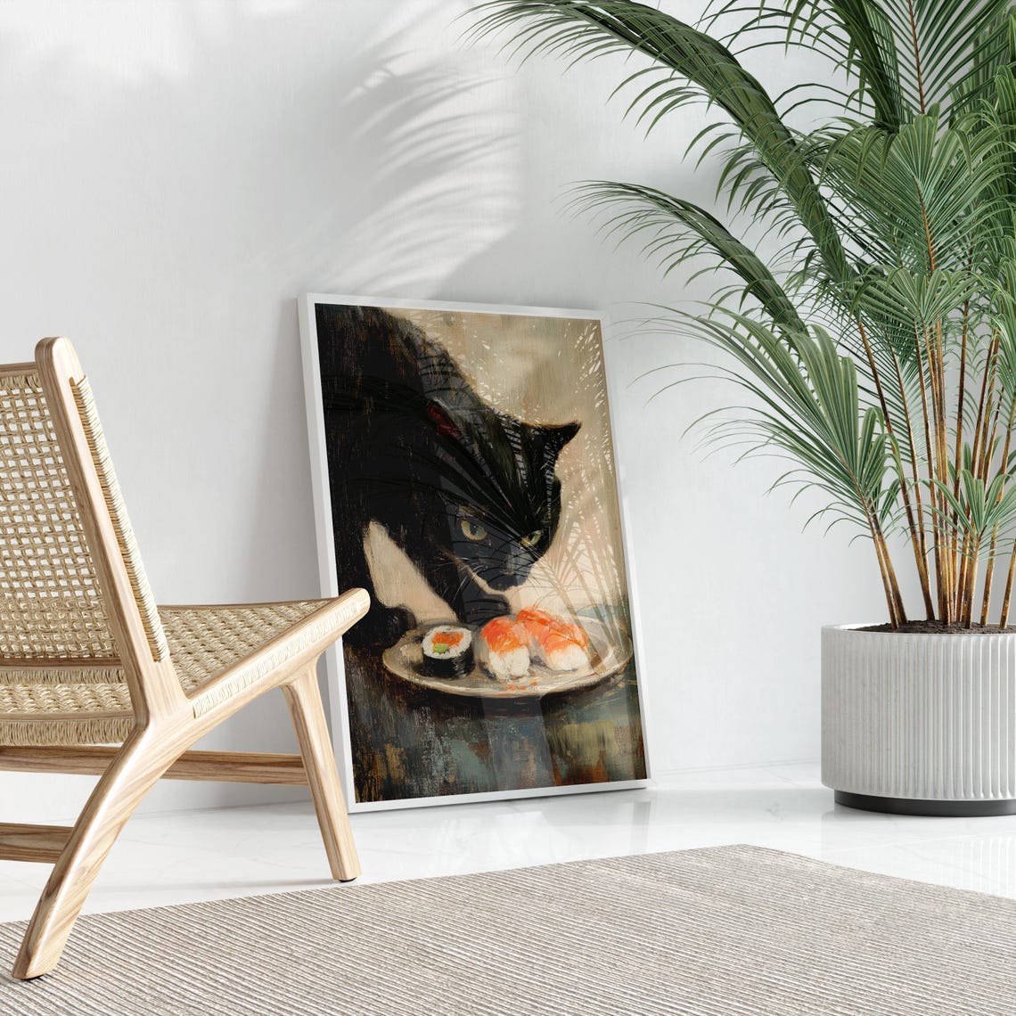 Black Cat Sushi Oil Painting Print Tokyo Art Print Oishii Cat Print Delicious Japanese Food Art Kitchen Wall Art Sushi Art Bcs3 - Image 3