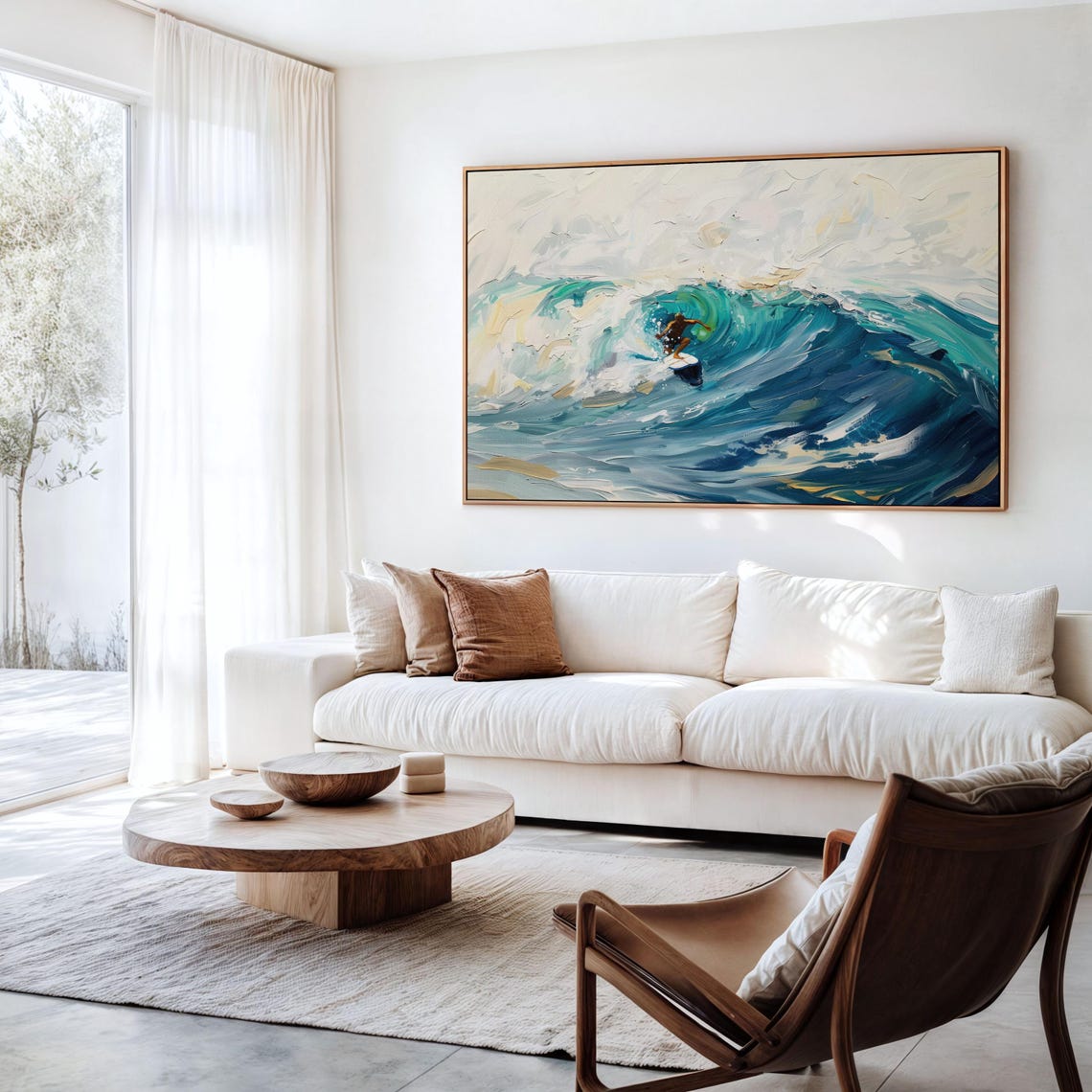Surfing On Blue Waves Oil Painting Stretched Print Wall Art Surfing Painting Surfer Gifts Wall Art Gift Sob1 - Image 3