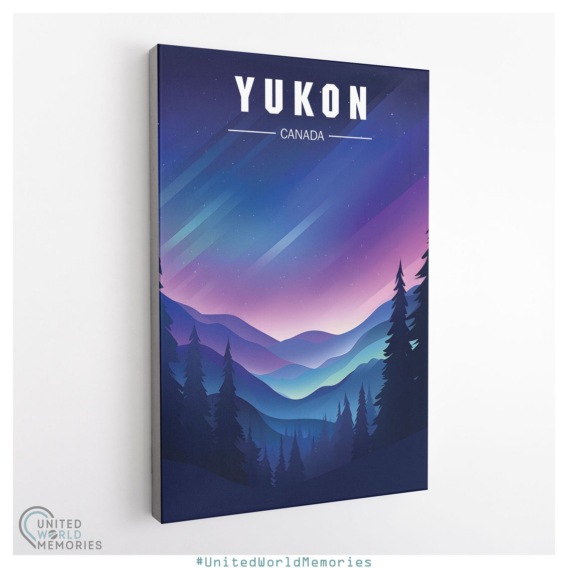 Yukon Canada Northern Lights Purple Night Mountains Forest Poster - Image 3