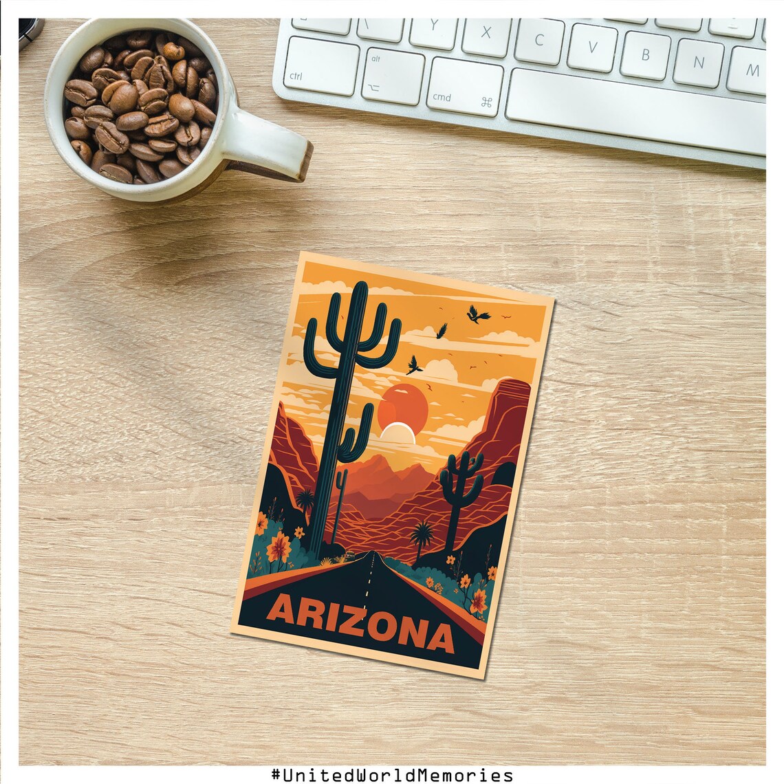 Arizona Desert Sunset Saguaro Cactus Road Vintage Travel Poster - Image 3
