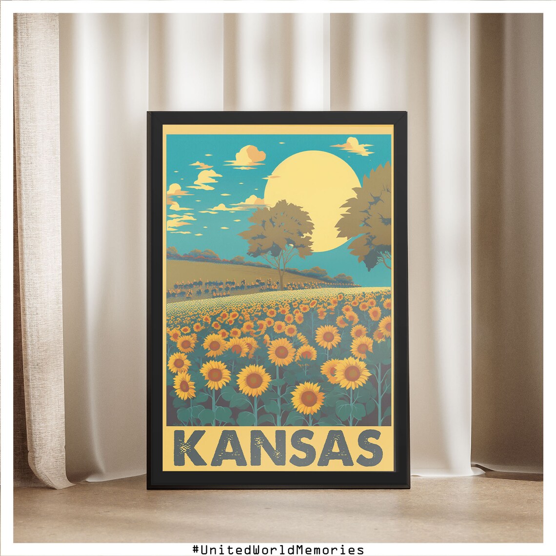 Kansas Sunflower Field Sunset Golden Harvest Vintage Travel Poster - Image 5