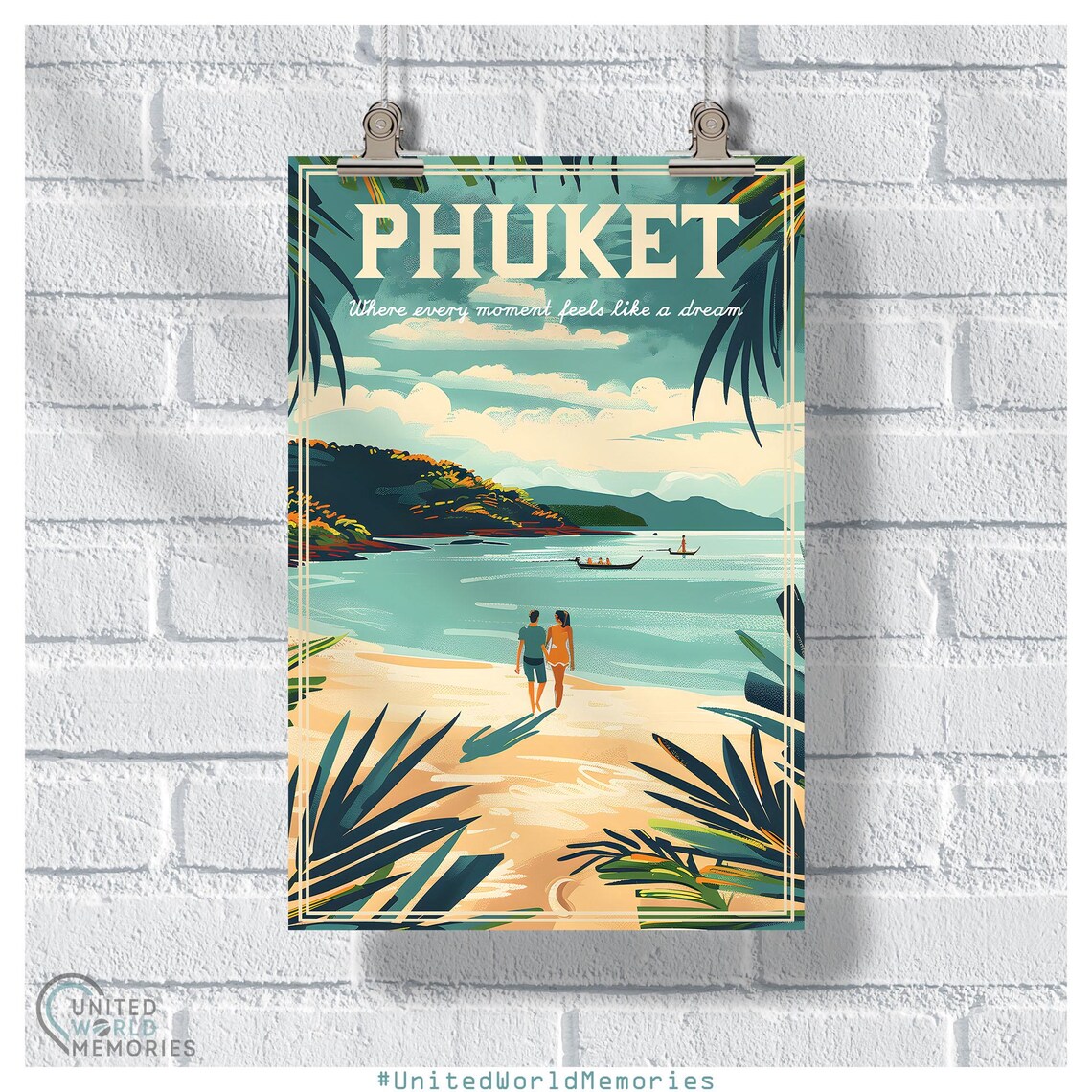 Phuket Thailand Dreamy Tropical Beach Couple Turquoise Sea Poster