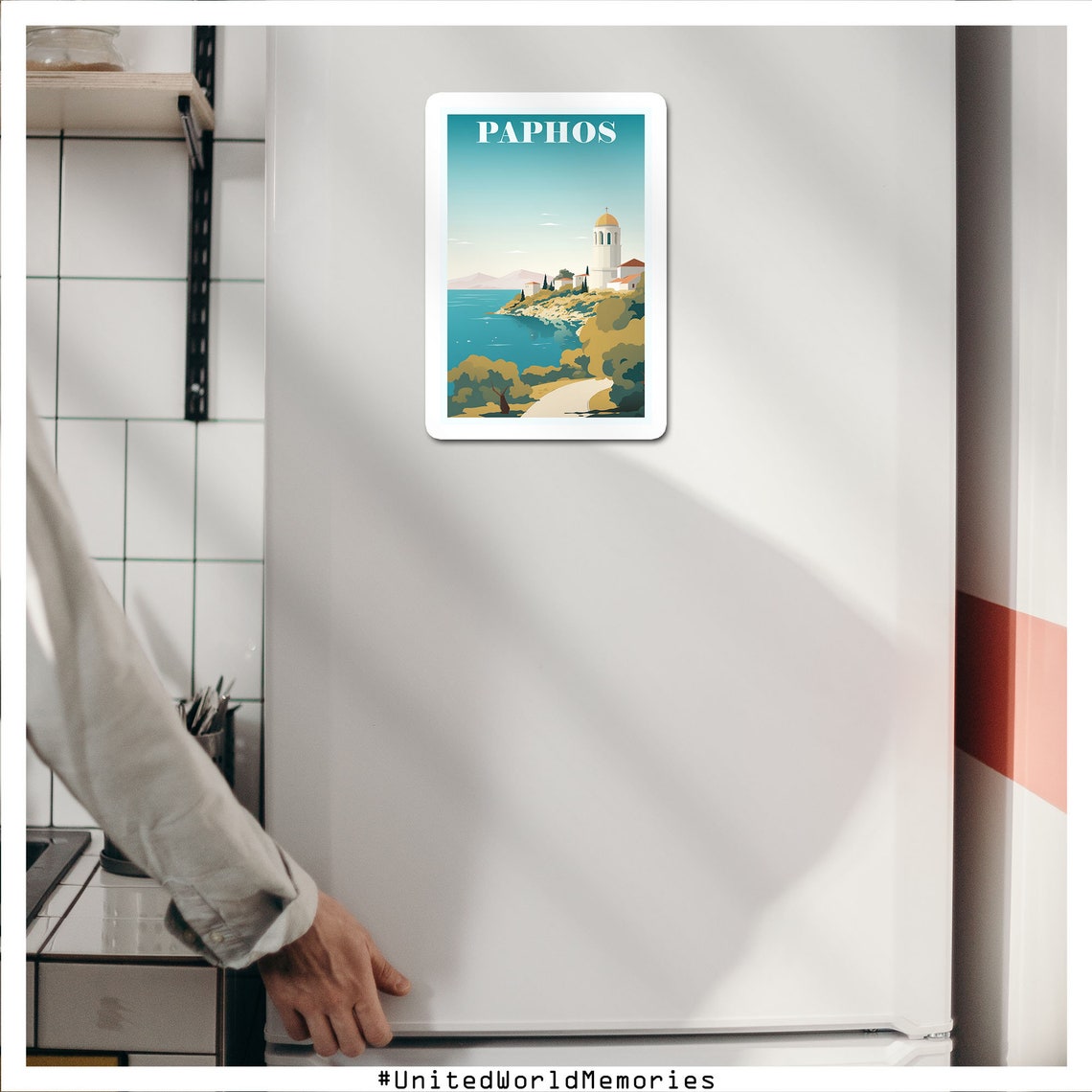 Paphos Cyprus Coastal Church Cliffs Turquoise Sea Travel Poster - Image 3