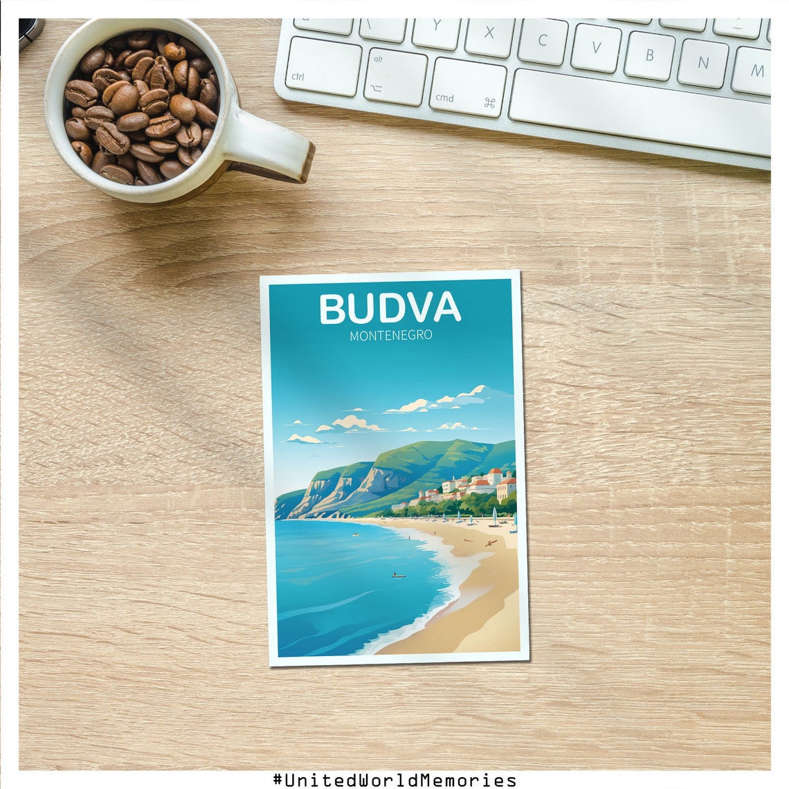 Budva Montenegro Beach Bay Hillside Town Retro Travel Poster - Image 4