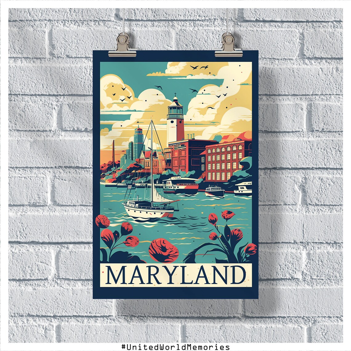 Maryland Vintage Travel Poster, Old Line State