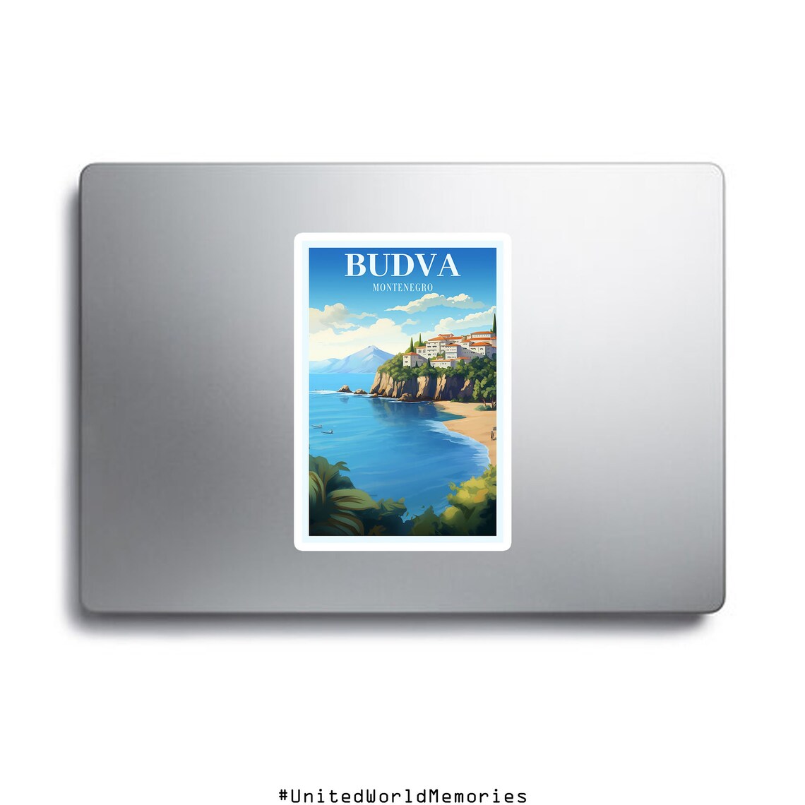 Budva Montenegro Sveti Stefan Island Shore Vintage Travel Poster - Image 2