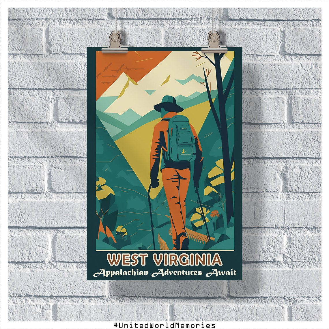 West Virginia Appalachian Trail Hiker Retro Adventure Travel Poster
