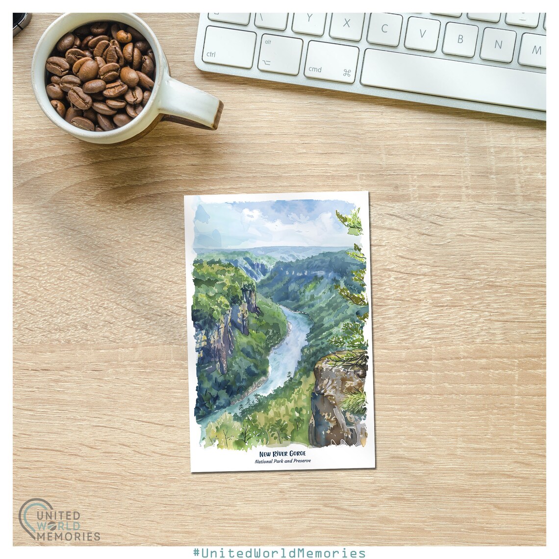 New River Gorge National Park Watercolor River Valley Poster - Image 2