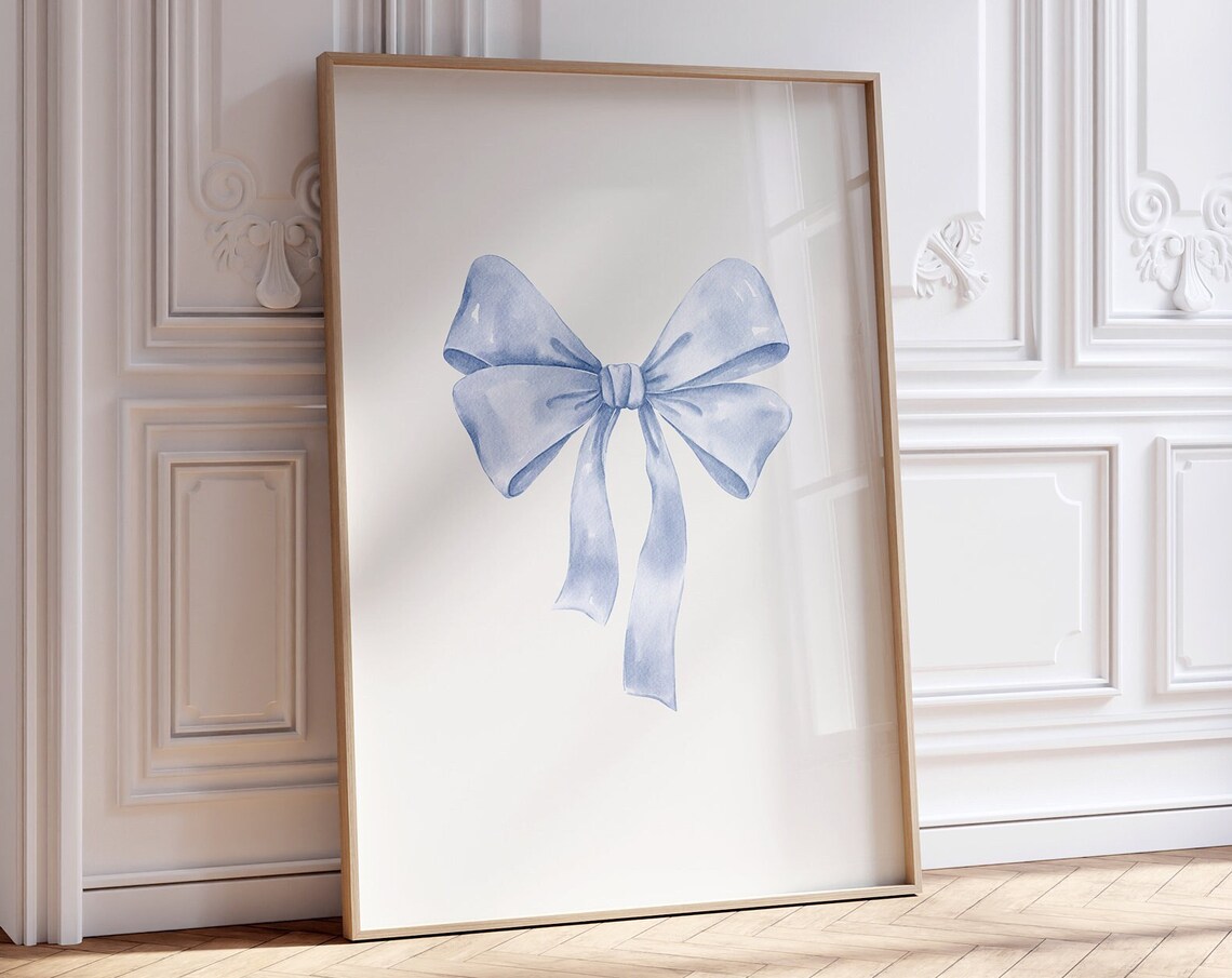 Blue Bow Nursery Print, Coquette Coastal Poster