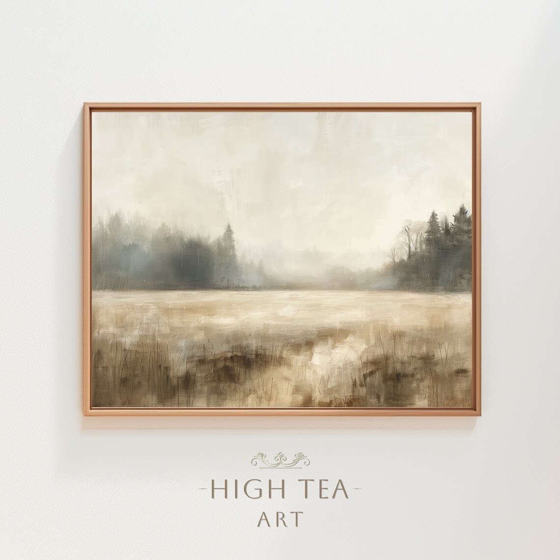 Countryside Landscape Oil Painting Art Print, Rustic Farmhouse