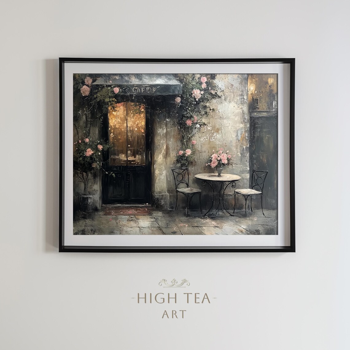 Vintage Romantic Cafe Art Print, Paris Rustic Charm