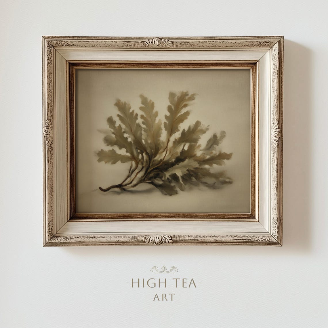 Muted Seaweed Branch Neutral Beige Minimalist Vintage Botanical Poster