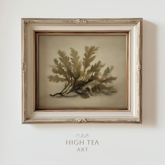 Vintage Seaweed Oil Painting Art Print Neutral Muted Nature Minimalist Botanical Wall Decor Hta389