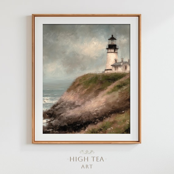 Moody Lighthouse Oil Painting Art Print