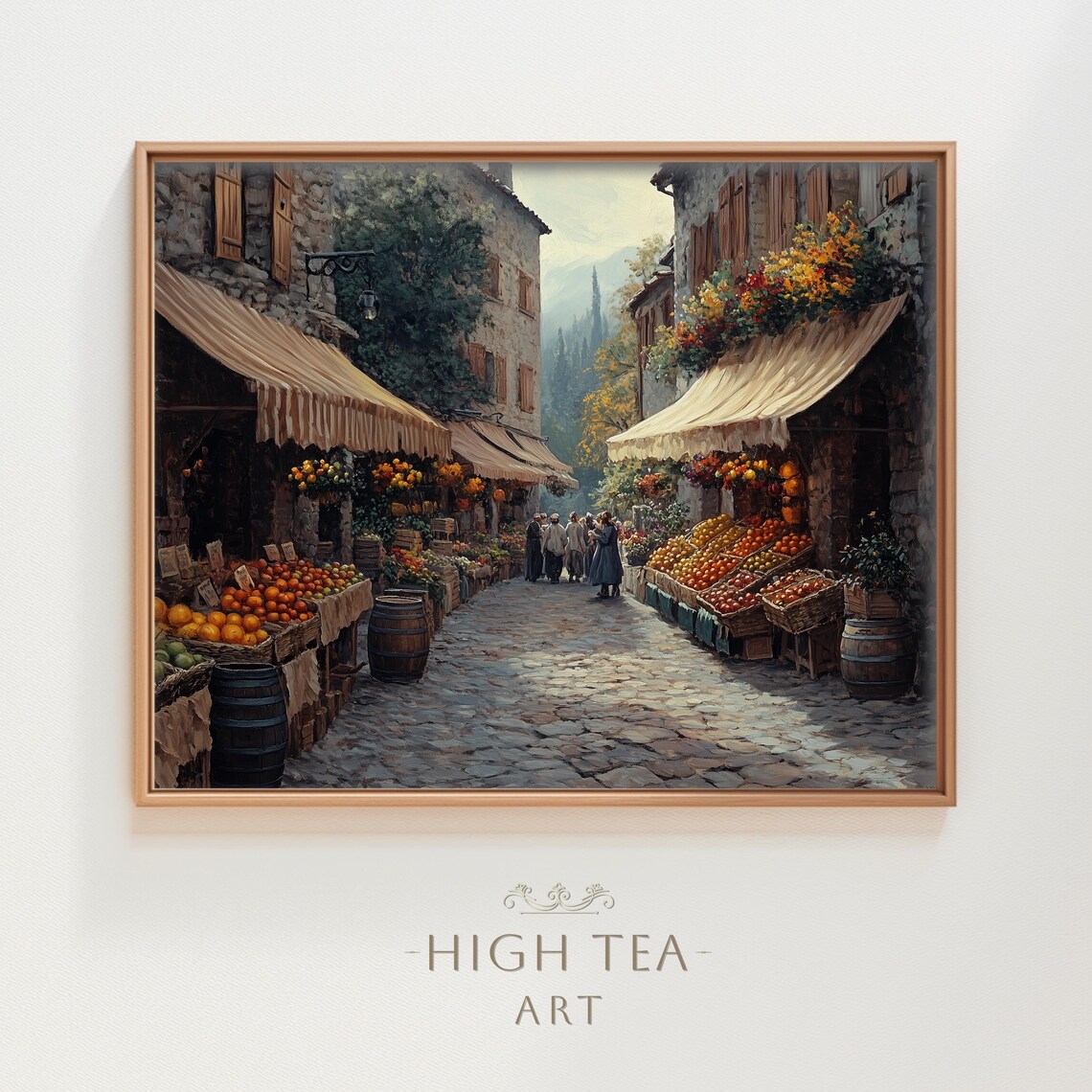 Vintage European Fruit Market Poster Print