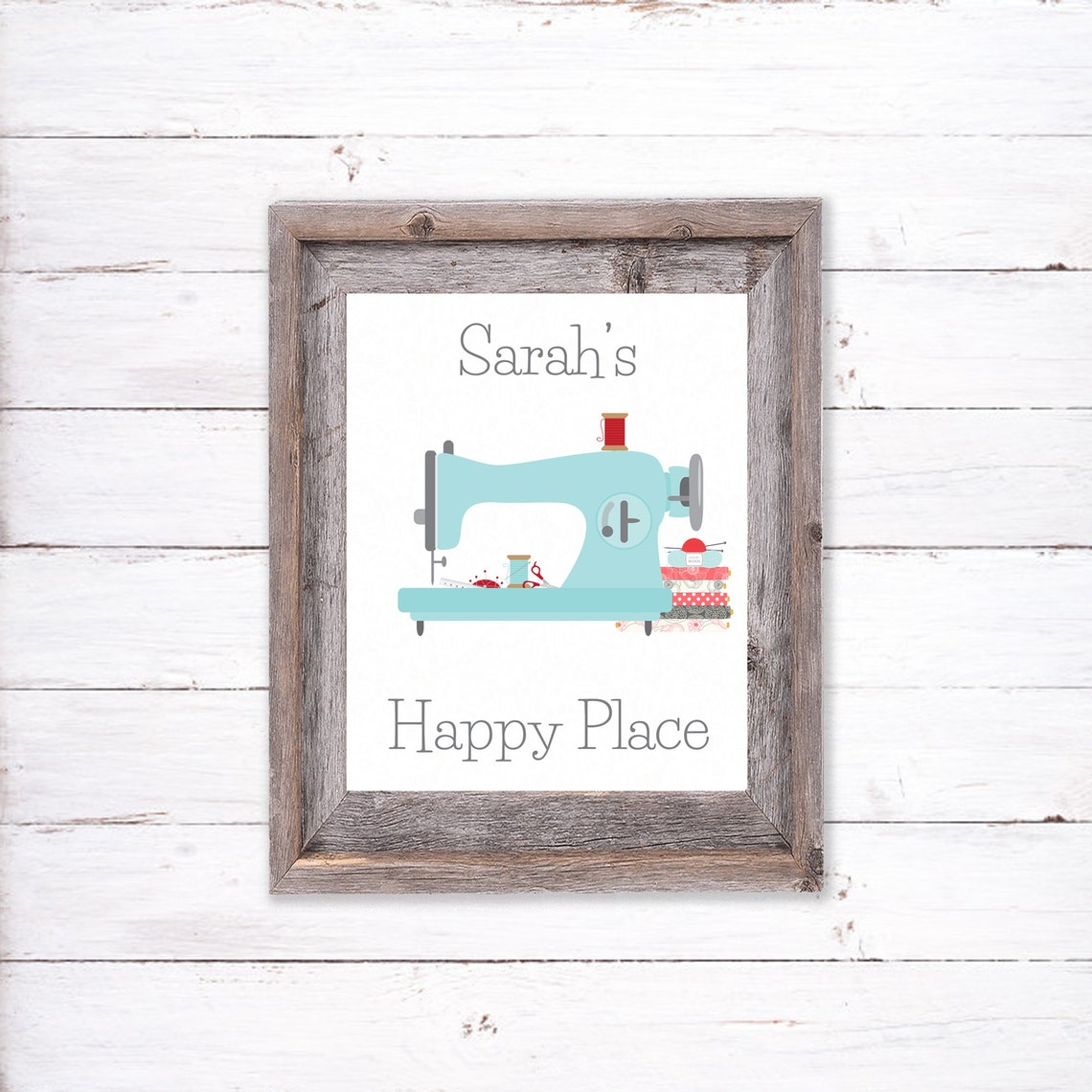 Personalized Teal Sewing Machine Happy Place Craft Room Sign Wall Art - Image 3