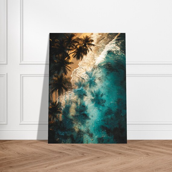 Tropical Beach Poster Palm Tree Aerial Ocean Wave Wall Art Coastal Paradise Print Turquoise Sea Photography Decor 50x70 Cm 20x28