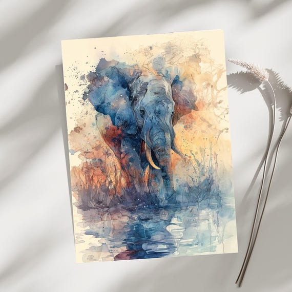 Majestic Elephant Watercolor Art Print Wildlife Wall Safari Animal Poster Natureinspired Home Decor Modern Boho Artwork