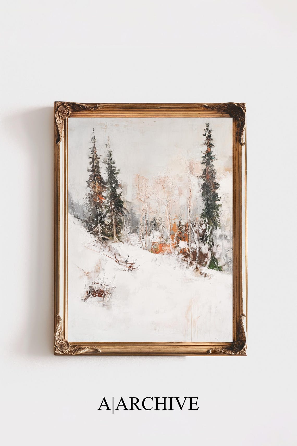Minimalist Snowy Pine Forest Winter Landscape Neutral Wall Art