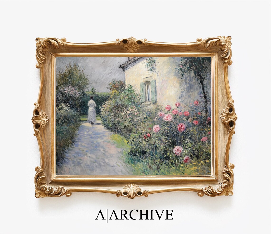Country Cottage Garden Path Vintage French Oil Painting Art Poster - Image 3