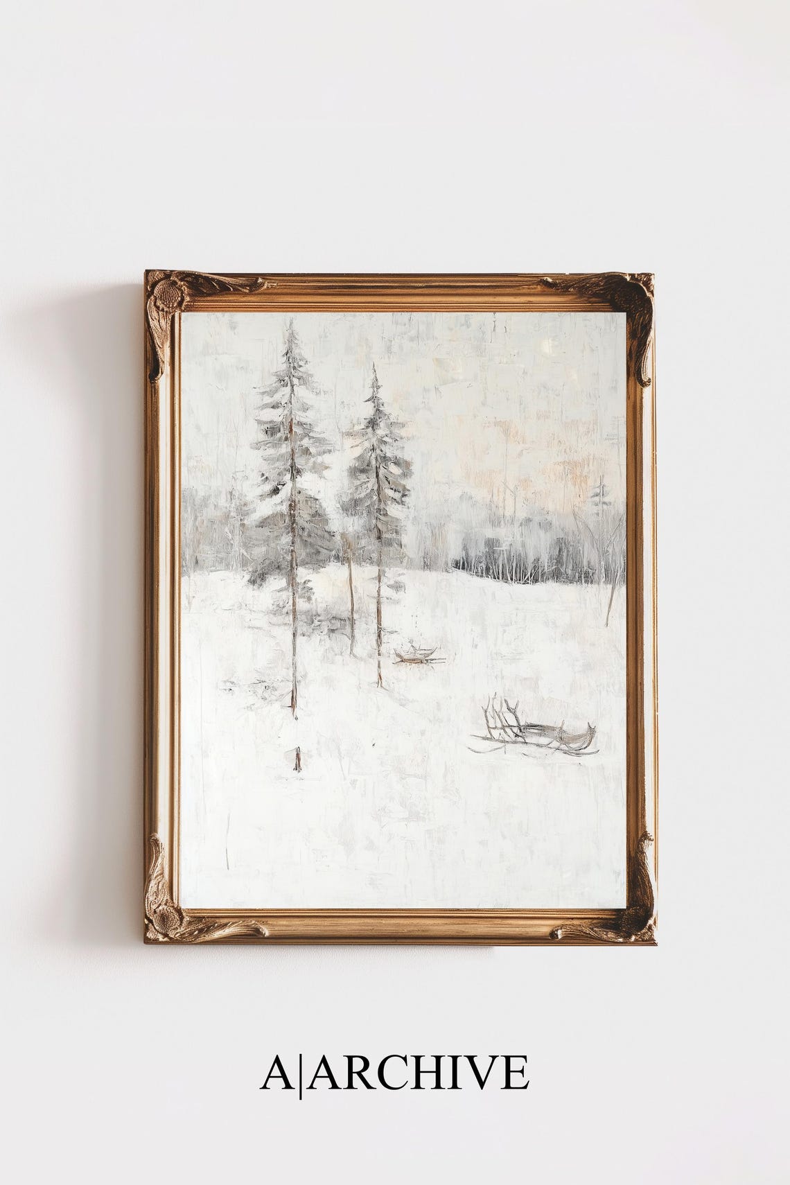 Twin Pines in a Snowy Meadow Vintage Winter Landscape Poster