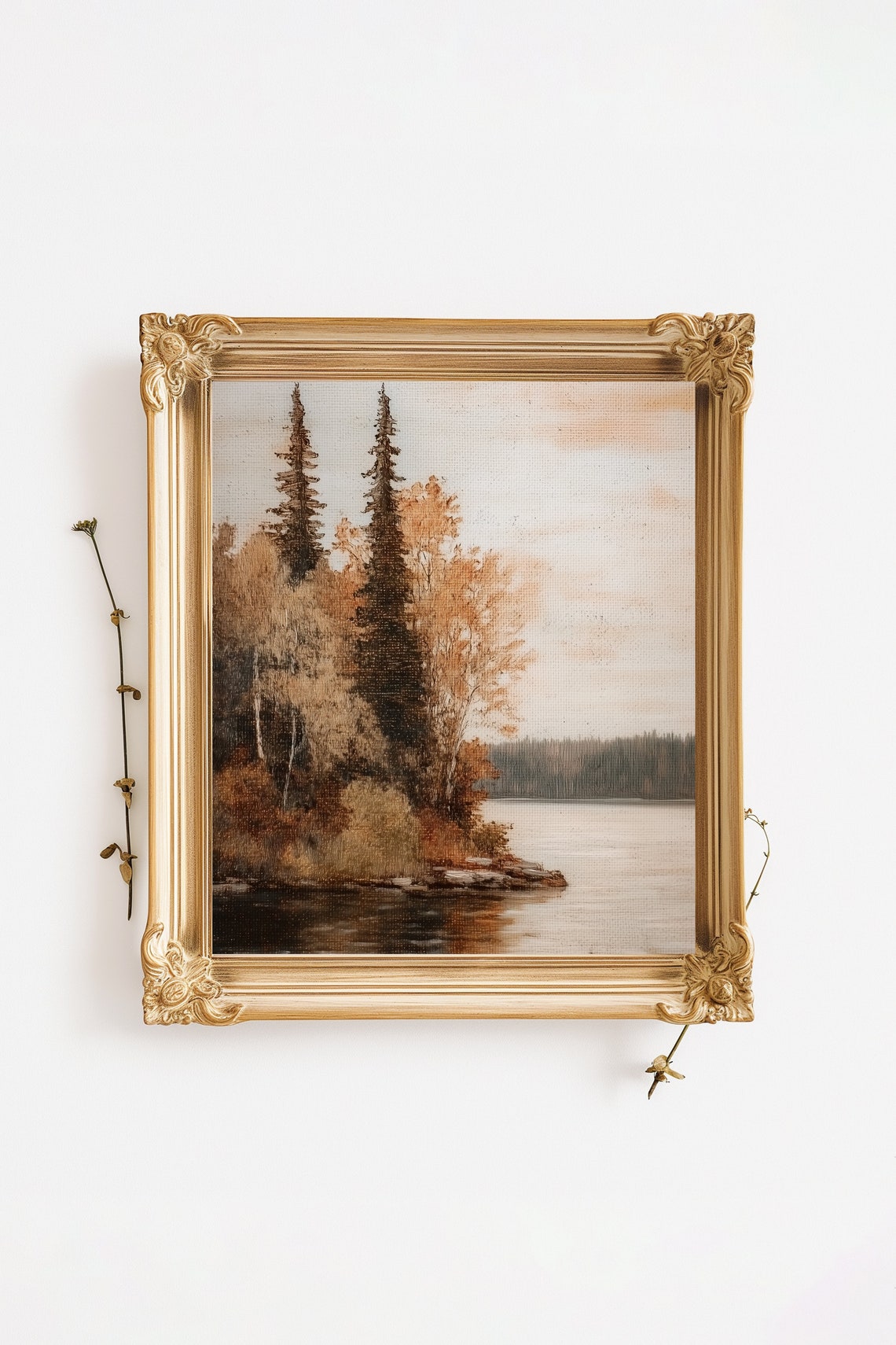 Autumn Lake Pines Golden Birch Trees Calm Water Fall Landscape Poster - Image 2
