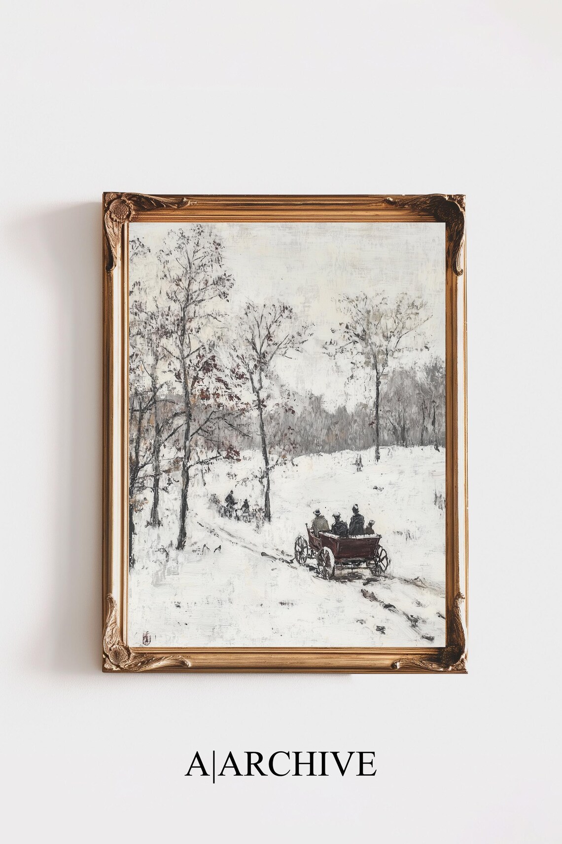Winter Sleigh Ride Through Snowy Woods Vintage Oil Painting Poster
