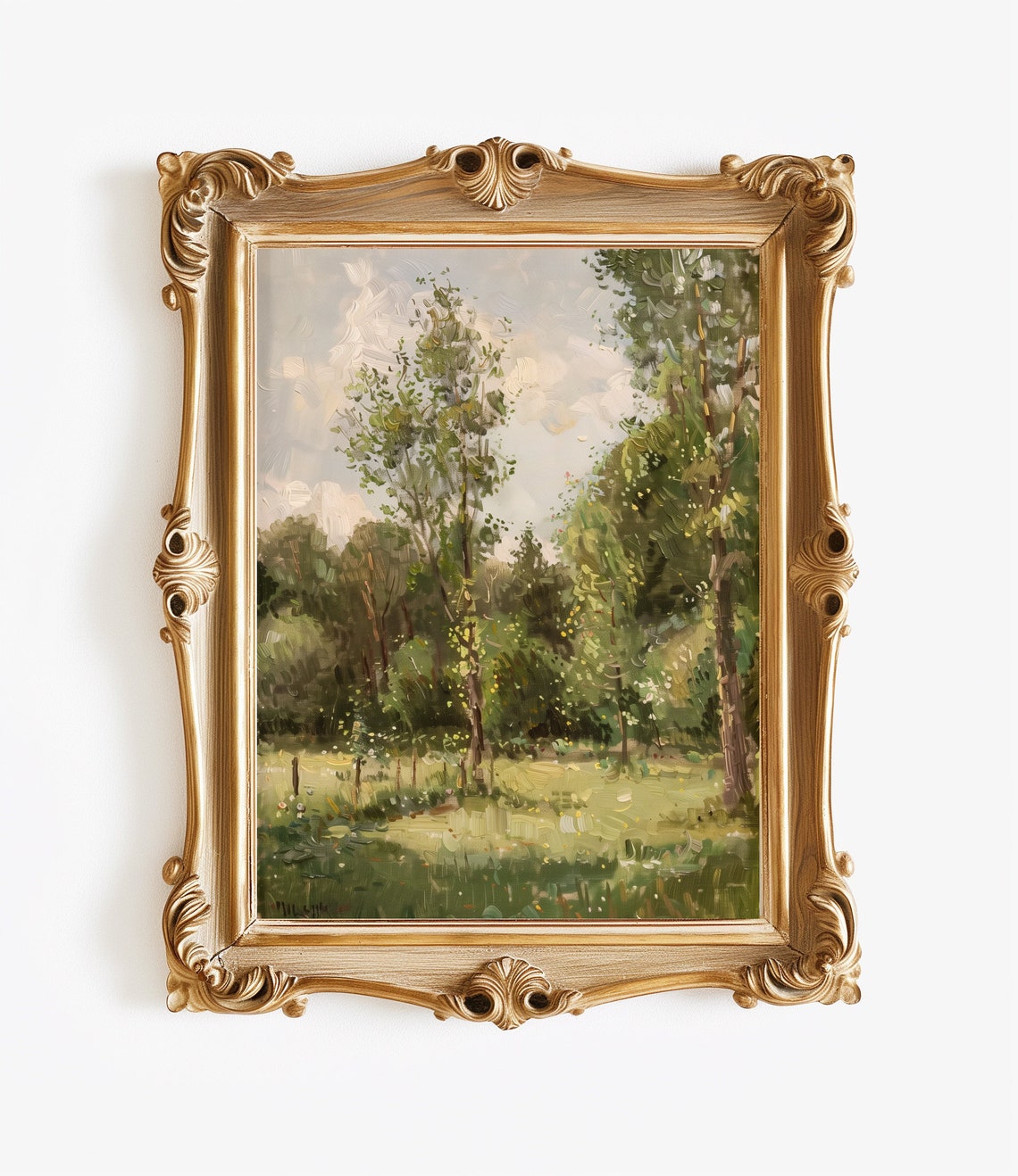 Impressionist Forest Clearing Painting Sunlit Trees Vintage Print - Image 2