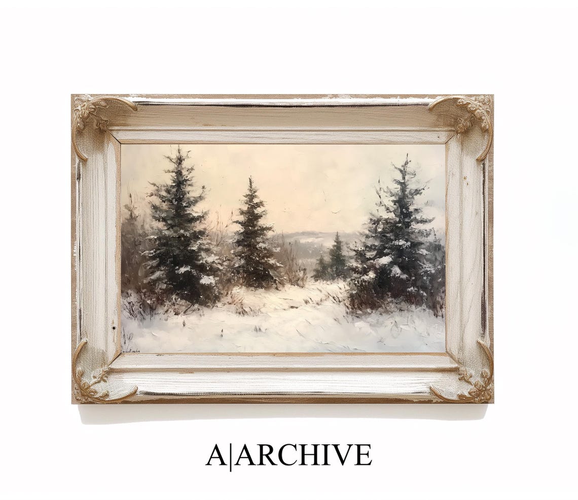 Snowy Pine Trees Winter Clearing Soft Pale Sky Landscape Poster - Image 3