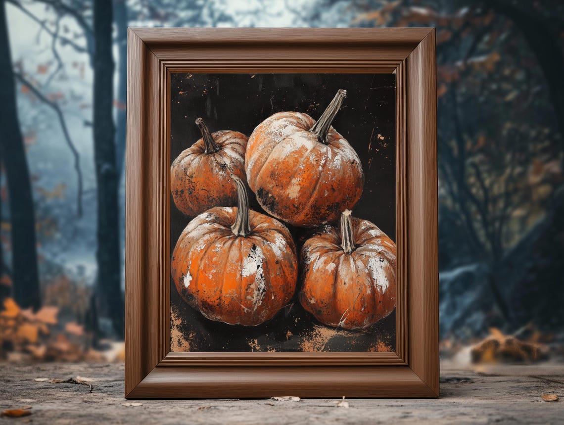 Frosted Orange Pumpkins Black Moody Vintage Fall Still Life Poster - Image 4
