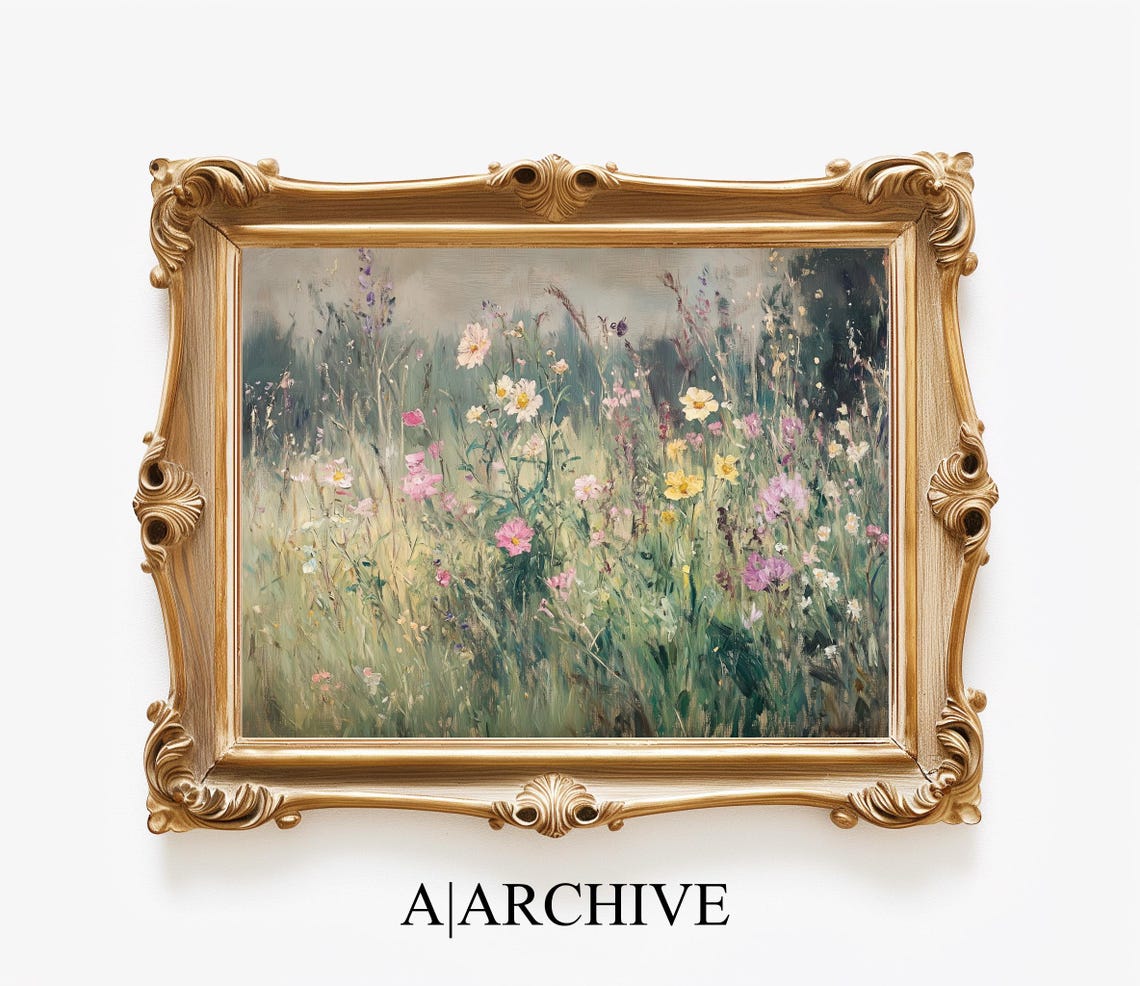 Misty Wildflower Meadow White Blooms Impressionist Art Poster - Image 3