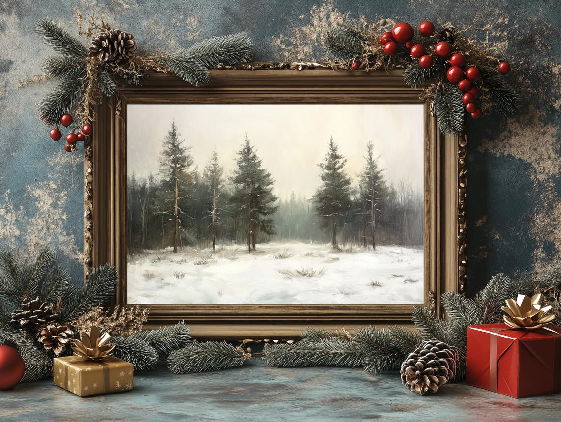 Misty Snow Clearing Tall Pine Trees Serene Winter Landscape Poster - Image 3