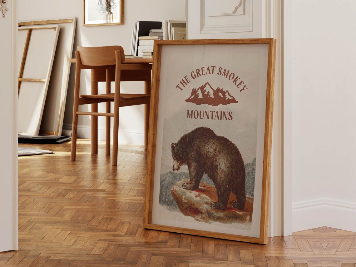 The Great Smokey Mountains Vintage Bear Wildlife Retro Travel Poster