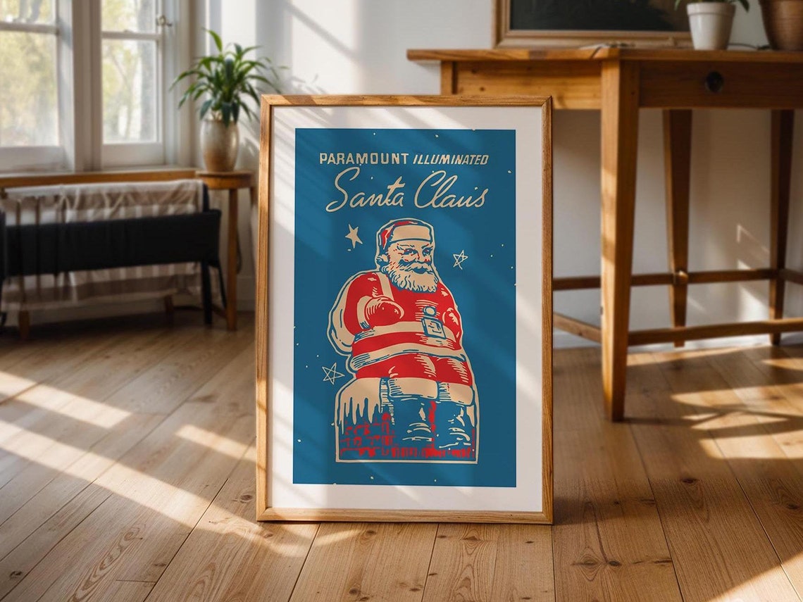 Paramount Illuminated Santa Claus Vintage Christmas Art Poster