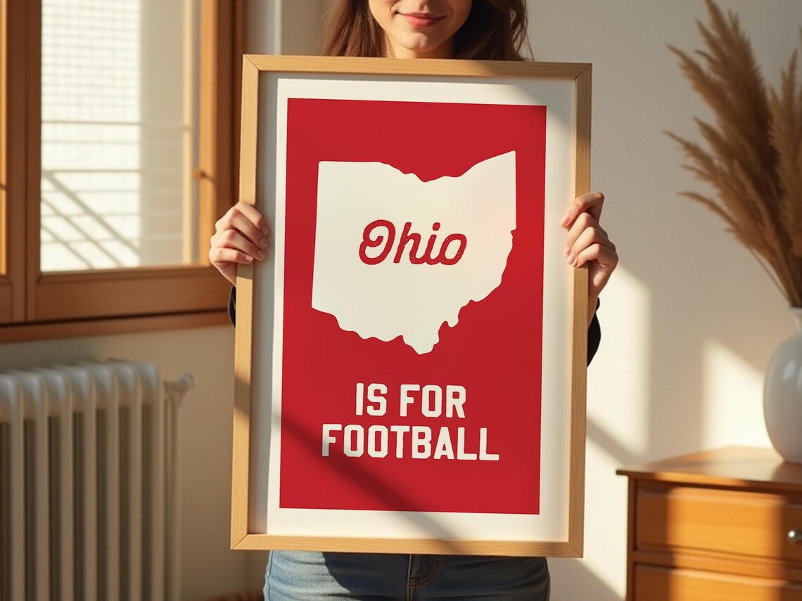 Ohio Is For Football Red State Silhouette Game Day Wall Poster - Image 3