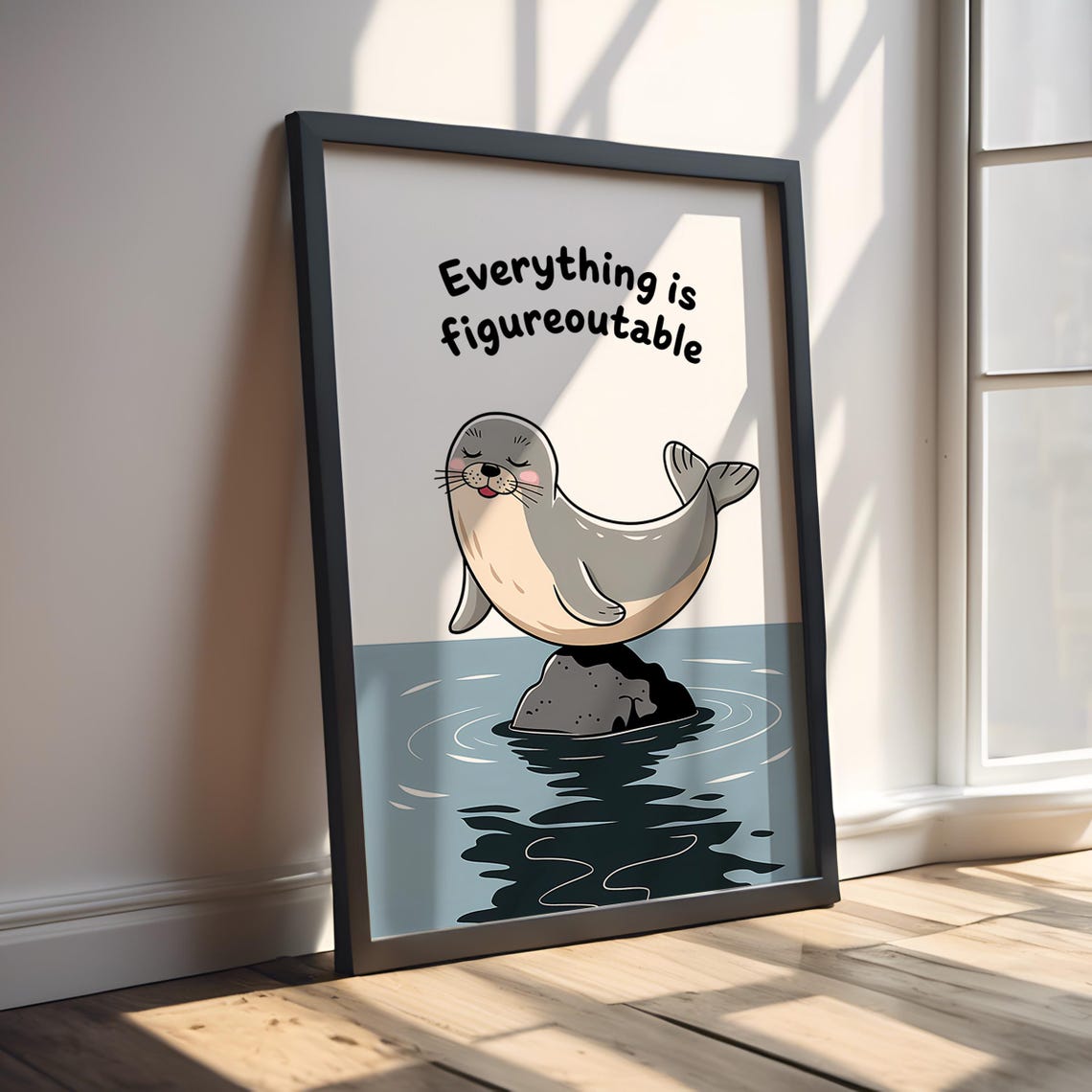 Everything Is Figureoutable Baby Seal Cartoon Quote Wall Poster - Image 3
